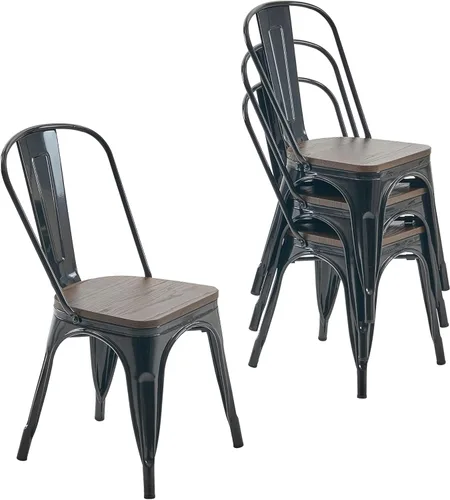 Miniatura 15 de Nazhura Silla de comedor de metal estilo rústico Tolix para cocina, comedor, cafetería, restaurante, bistró, patio, 18 pulgadas, apilable, Blanco