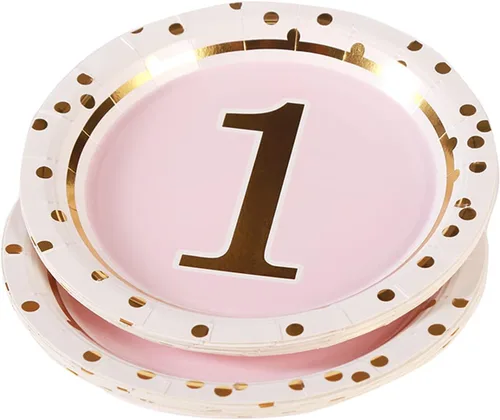 Miniatura 4 de MaitianGuyou Kit de 100 piezas de suministros para primera fiesta, juego de platos para fiesta de cumpleaños, platos de papel de 9 y 7 pulgadas