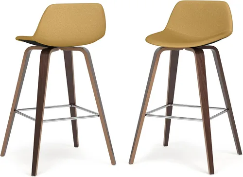 Miniatura 19 de SIMPLIHOME Randolph Taburetes de mostrador (juego de 2) taburetes de bar tapizados de madera curvada de 28 pulgadas de altura del asiento en tela