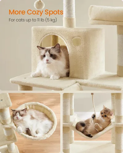 Miniatura 4 de Feandrea Árbol para gatos, torre grande para gatos de 66.1 pulgadas, condominio de felpa de varios niveles con 13 postes rascadores, 2 perchas, 2