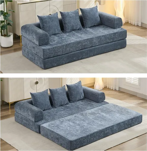 Miniatura 12 de Sofá de compresión, sofá cama convertible, sofá modular con almohada, cómodo sofá de tela de felpilla con espuma viscoelástica, sofá de piso