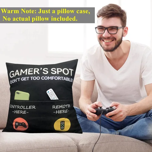 Miniatura 4 de ZUYUROU Regalos para jugadores, fundas de almohada con diseño de bolsillo para jugadores de 18 x 18 pulgadas, decoración de sala de juegos, rellenos