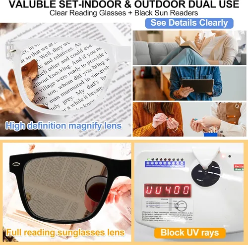 Miniatura 3 de Paquete de 4 lentes de lectura con bisagras de resorte, lectores rectangulares para mujeres y hombres 1.0 1.25 1.5 1.75 2.0 a 4.0