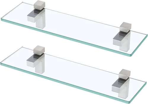 Miniatura 12 de KES BGS3201S35-2 - Estante de vidrio templado de 14 pulgadas de grosor para montaje en pared, rectangular, soporte de níquel cepillado, BGS3201S35-2