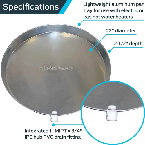 Miniatura 2 de Holdrite QP-22 Calentador de agua de aluminio QuickPan con accesorio de drenaje de PVC de 1 pulgada, diámetro de 22 pulgadas