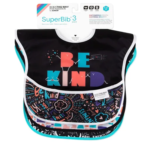 Miniatura 6 de Bumkins SuperBib, babero de bebé, impermeable, tela lavable, se adapta a bebés y niños pequeños de 6 a 24 meses, Be Kind (paquete de 3)