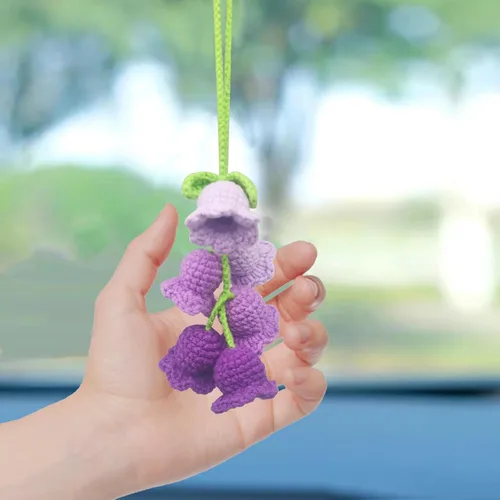 Miniatura 8 de Adorno colgante para espejo retrovisor de automóvil, cesta de flores de ganchillo, accesorio para plantas, adorno de automóvil hecho a mano