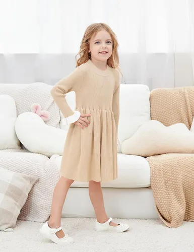 Miniatura 2 de Glaoly Vestido de manga larga con volantes de color sólido para niñas pequeñas, vestidos de otoño e invierno