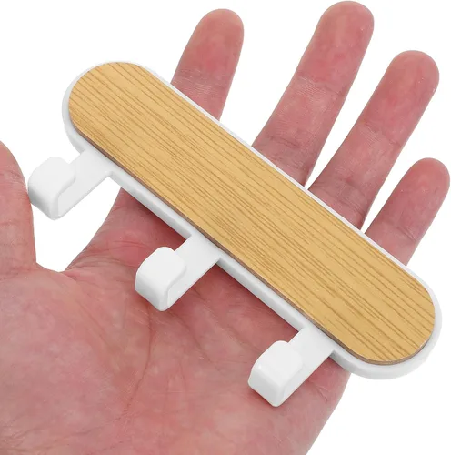 Miniatura 5 de 6PCS Self-Adhesive Wall Hooks: Space Saving Multi-Hook Rack - Bedroom Hanging Rack - Wooden Coat Hat Hanger Organizer for Bathroom Hallway