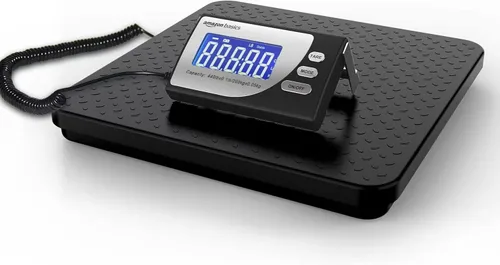 Amazon Basics Báscula postal digital, resistente, plataforma de aluminio, capacidad de 440 libras, legibilidad de 1 onza, color negro
