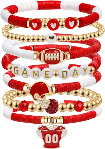 Artlunar Pulsera de fútbol para el día del juego joyería deportiva apilable para mamás y papás, regalo perfecto para los fanáticos del fútbol