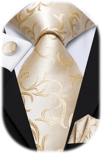 Miniatura 184 de Hi-Tie Corbata clásica de cachemira para hombre con pañuelo y gemelos a cuadros