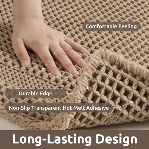 Miniatura 4 de AMOAMI Tapete de baño absorbente, diseño de punto gofre, antideslizante, lavable a máquina, con borlas, ultrasuave, bohemio, para piso, 2 x 4 pies