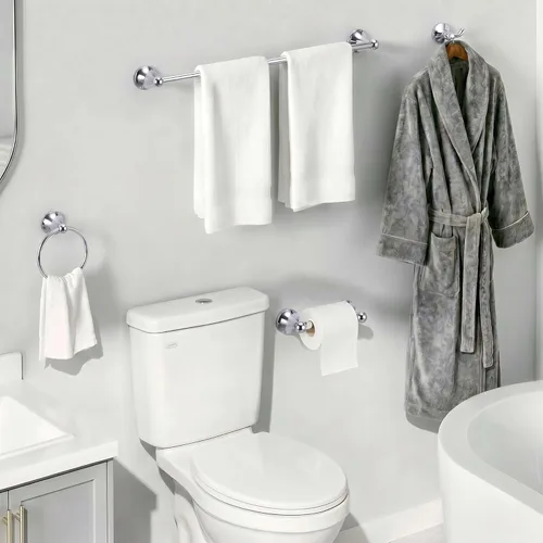 Miniatura 2 de Juego de toallas de baño de 24 pulgadas para montar en la pared, juego de 5 piezas de acero inoxidable duradero con toallero, anillo para toallas