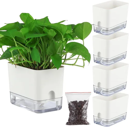 Miniatura 11 de Planterhoma Macetas de riego automático para plantas de interior de 4.3 pulgadas, 6 paquetes de macetas cuadradas de riego automático con orificio