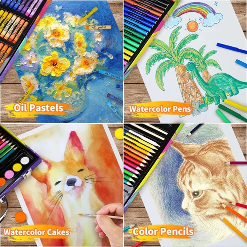 Miniatura 5 de Cokiki Kit de arte de 184 piezas para niños de 6 a 12 años, juego de dibujo definitivo con pasteles al óleo, crayones, pasteles de acuarela y bloc