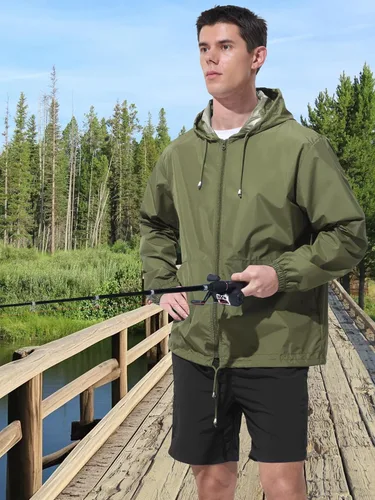 Miniatura 3 de Chaqueta de lluvia impermeable para hombre, rompevientos para correr, resistente al agua, ligera, plegable, con capucha, viajes, senderismo, ciclismo