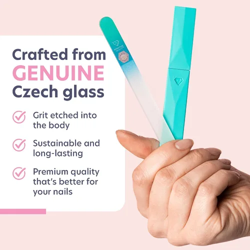 Miniatura 3 de Bona Fide Beauty Lima de uñas de vidrio con estuche (Aguamarina) - 1 pieza Regalos lujosos para mujeres, lima de uñas grabada de cristal para uñas