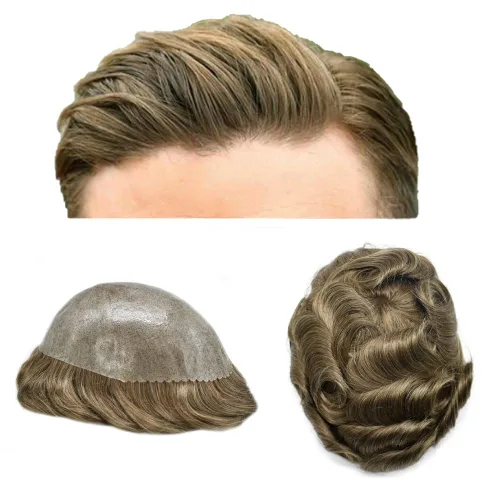 Miniatura 54 de Toupee Hair Piece For Men 100% Real Human Hair System Natural Looking Hairpieces For Men Hair Units Protesis Capilar Para Hombre 8''X10'' #610#6