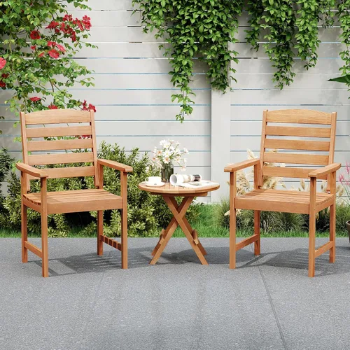 Miniatura 2 de Tangkula Juego de 2 sillas de comedor de madera para patio, sillas de comedor de madera para exteriores con respaldo alto y asiento de listones