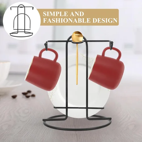Miniatura 8 de CALLARON Soporte de metal para tazas y platos, organizador de mesa y platillos de hierro para oficina en casa y tienda, estante de escritorio