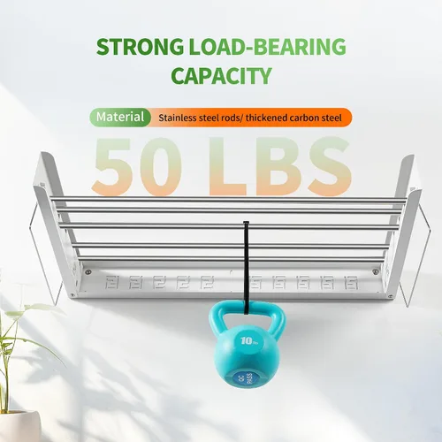 Miniatura 5 de Heshecein - Tendedero plegable para colgar en la pared, 5 varillas de acero inoxidable, estante plegable para ropa y toallas para interiores
