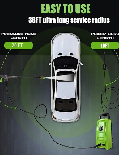 Miniatura 3 de Lavadora eléctrica eléctrica de 4500 PSI, pequeña lavadora a presión portátil de 20 pies, juego de 4 boquillas, mejor para el hogar, automóviles