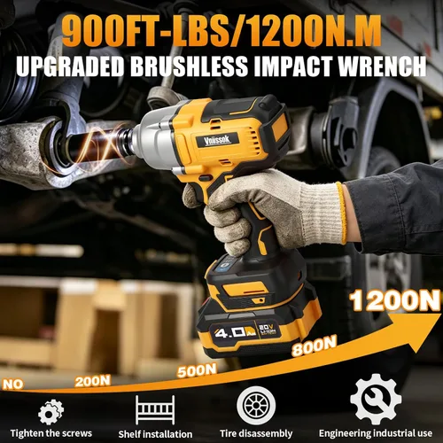 Miniatura 2 de Llave de impacto inalámbrica, 900 pies-libra (1200 N.m) pistola de impacto sin escobillas de 1/2" con batería 2x 4.0Ah, cargador rápido y 6 dados