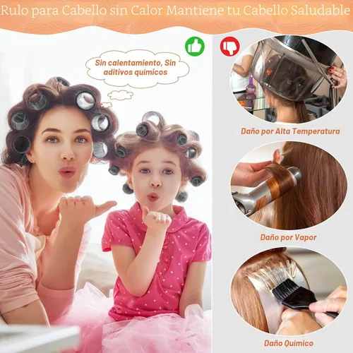 Miniatura 3 de Rodillos rizadores de cabello para mujer, 24 unidades, sin calor, con 12 clips, 4 tamaños (Jumbo Grande, Mediano, Pequeño), Rodillos de pelo