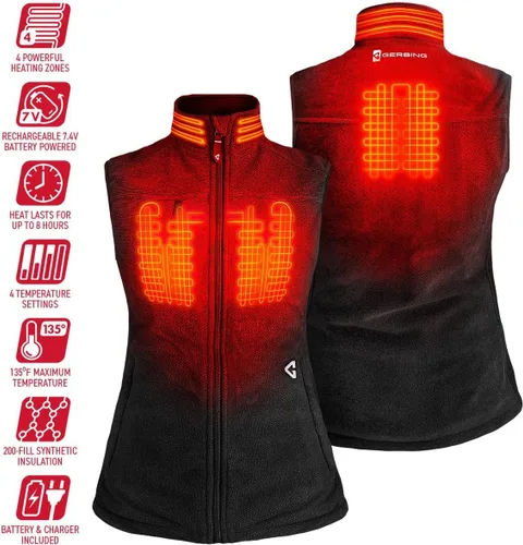 Miniatura 5 de Gerbing Chaleco de forro polar termita 2.0 para mujer de 7 V, elegante chaleco térmico con batería para mujer, 8 horas de batería de reserva