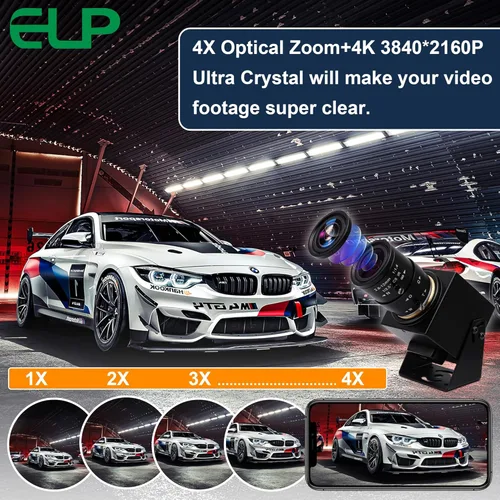 Miniatura 5 de ELP 4K USB HDMI Cámara Manual Zoom Webcam - Enfoque Variable H.264 Mini Cámara de Seguridad USB para Computadora Telescópica - 8mp IMX415 CCTV