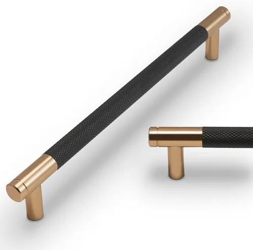 Miniatura 16 de Paquete de 10 tiradores para gabinete de cocina, tiradores mate negro y bronce champán, tiradores de cajón estriados negros, herrajes de cocina