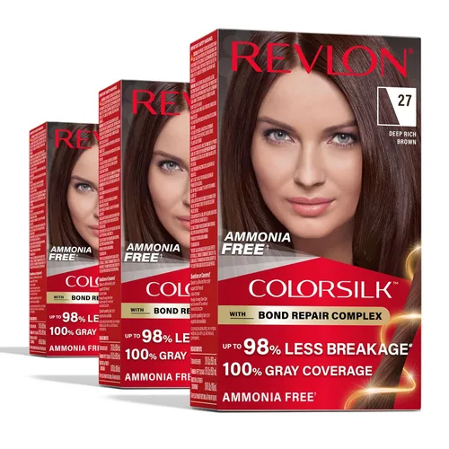 Revlon ColorSilk con Complejo de Reparación de Enlaces, Tinte Permanente para el Cabello Marrón, 100% Cobertura de las Canas, Tinte para el Cabello