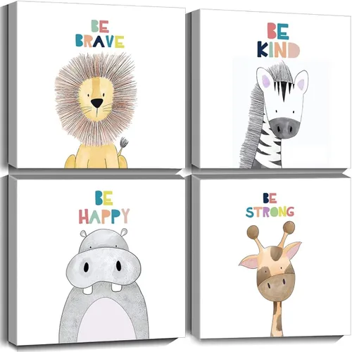 Quzenu Safari Animal Baby Room Decor Canvas Prints Kids Art Frame Jungle Nursery Decor