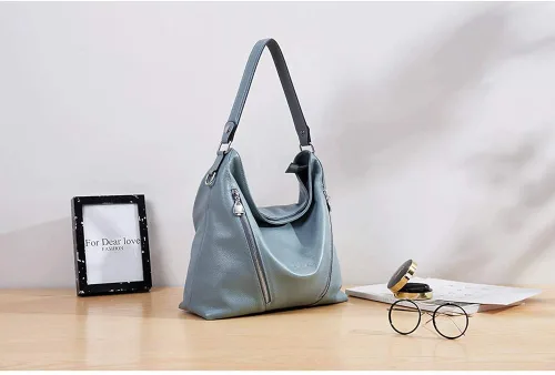 Miniatura 4 de BOSTANTEN Bolso de mano de piel para mujer, grande, con bloqueo RFID, color azul