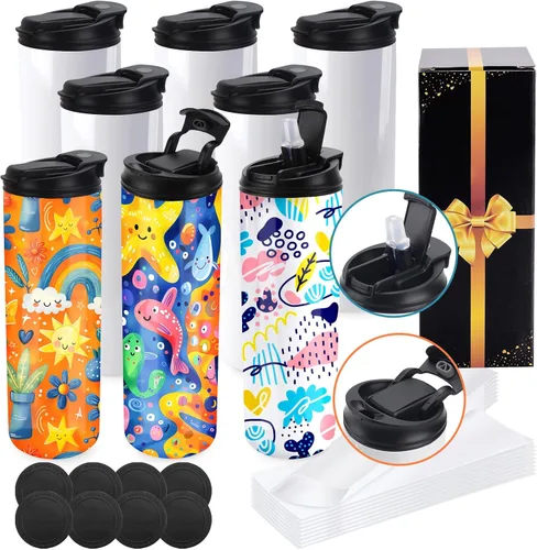 Miniatura 10 de Joyclub 12 Pack Sublimation Water Bottles, 20 oz Dual Opening Tumblers DIY Sublimation Blanks, Stainless Steel Bottle, Leakproof, Straw Included