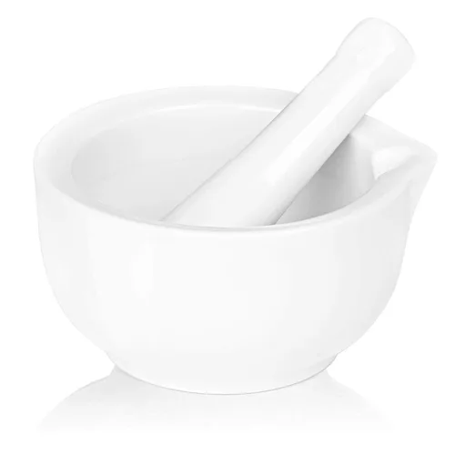 LEETOYI - Juego de mortero y pilón de porcelana, juego de molinillo de hierbas y triturador de píldoras de cerámica (11.7 cm)