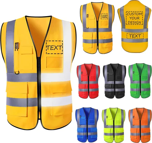 Chaleco de seguridad con logotipo personalizado para hombre, chaleco de trabajo protector de alta visibilidad con reflectante Amarillo