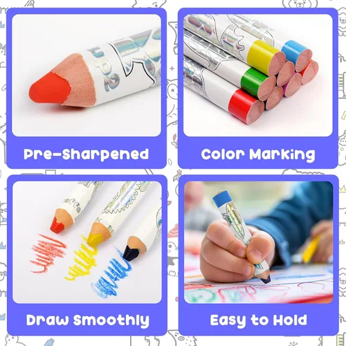 Miniatura 2 de ThEast Rellenos de calcetines para niños, 8 lápices de colores para niños pequeños, bonitos lápices de colores con sacapuntas, preafilados