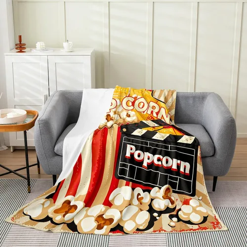 Miniatura 24 de Feelyou Manta de felpa para cine, manta de franela con patrón de palomitas de maíz para niños, niñas, adolescentes, póster de cine para todas