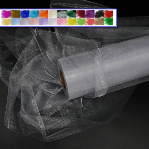 Miniatura 14 de Rollos de tela de tul de organza, organza cristal de 12" por 50 yardas (150 pies), carrete de malla de nailon transparente sedoso y brillante