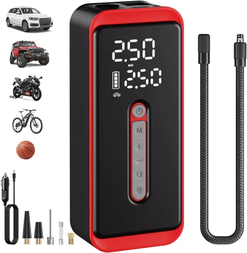 ROTOPATA Inflador de neumáticos inalámbrico para neumáticos de automóvil, compresor de aire portátil de 150 PSI con batería de 7500 mAh, medidor