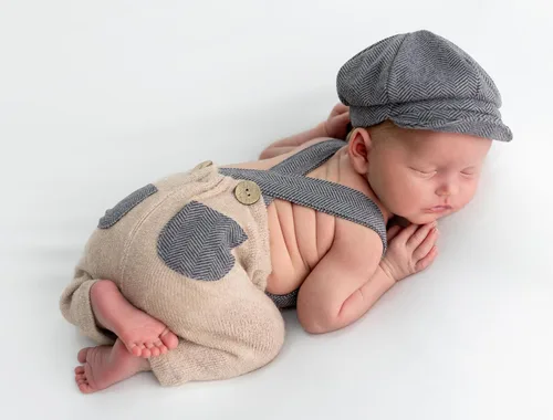 Miniatura 8 de Conjunto de accesorios de fotografía para recién nacido, traje de bebé recién nacido, overol, disfraz para niño con gorra de 0 a 1 mes Beige