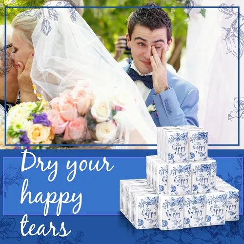 Miniatura 7 de Spiareal 50 pañuelos azules con diseño de lágrimas felices para boda, 3 capas para tus lágrimas felices, pañuelos de boda para invitados, papel