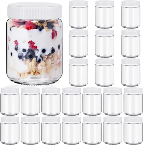 Baderke 24 recipientes de avena durante la noche con tapas, tarros de vidrio para yogur reutilizables para yogurt, recipientes de yogur para pudín