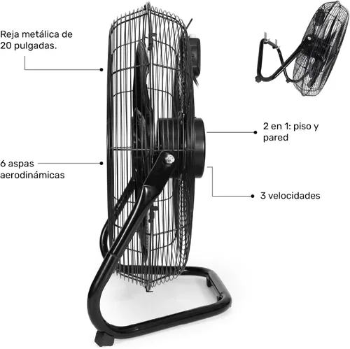 Miniatura 6 de Taurus FLASH - Ventilador industrial de piso de 20 pulgadas, ventilador de parrilla de metal de alta velocidad con cuchillas de plástico