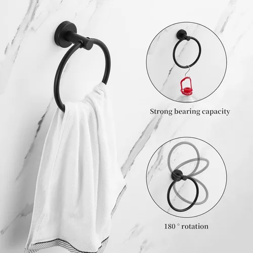 Miniatura 5 de Juego de Accesorios de Baño Negro de 10 Piezas, Juego de Barras de Toalla de Acero Inoxidable Negro Mate, Incluye 2 Barras de Toalla de 16'', 4