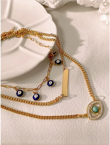 Miniatura 6 de Long tiantian Collares de mal de ojo para mujer, collar con dije de mal de ojo en capas de oro para niñas, bohemio, playa, media luna, malvado