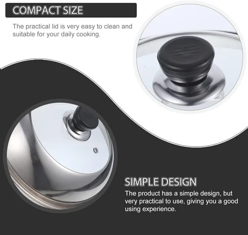 Miniatura 4 de YARNOW Cubierta de olla visible de 11 pulgadas con perilla y tapa de vidrio transparente para cocinar sartén y wok accesorio de utensilios de cocina