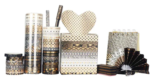 Miniatura 7 de YUBBAEX Juego de 20 Rollos de Cinta Washi Negra con Lámina Dorada Cintas Decorativas para Artes, Manualidades DIY, Diarios de Viñetas, 20 rollos